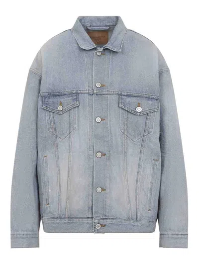 Balenciaga Collared Regular Jacket Long Sleeves Pockets In Blue