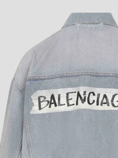 Balenciaga Collared Regular Jacket Long Sleeves Pockets In Blue