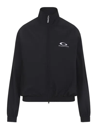 Balenciaga Womens Black Logo-embroidered Cotton-blend Track Jacket In Blue