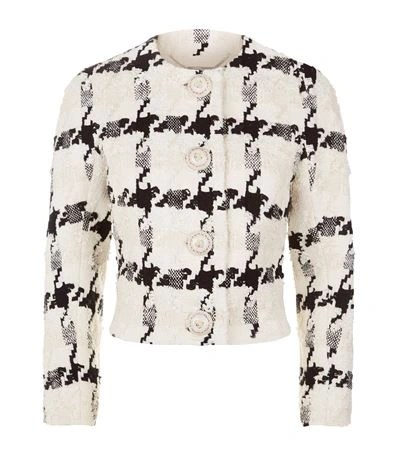 Alexander Mcqueen Check Tweed Peplum Jacket, Ivory/black, Black/white In White Black