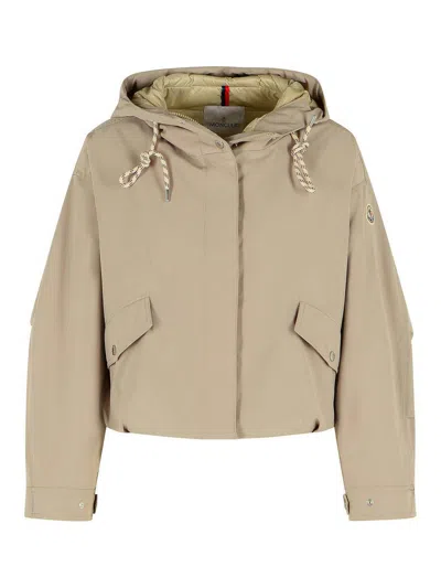 Moncler Eucalyptus Hooded Jacket Drawstring Front Pockets In Nude