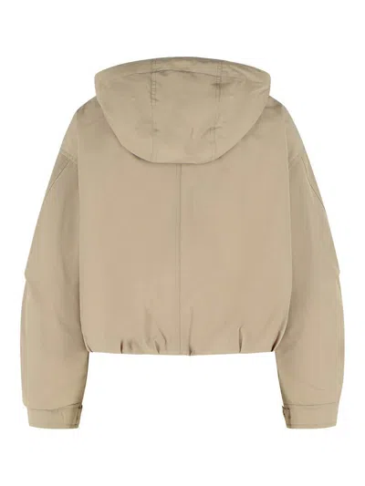Moncler Eucalyptus Hooded Jacket Drawstring Front Pockets In Nude