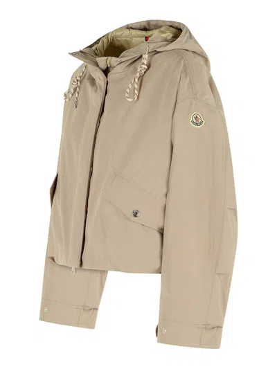 Moncler Eucalyptus Hooded Jacket Drawstring Front Pockets In Nude