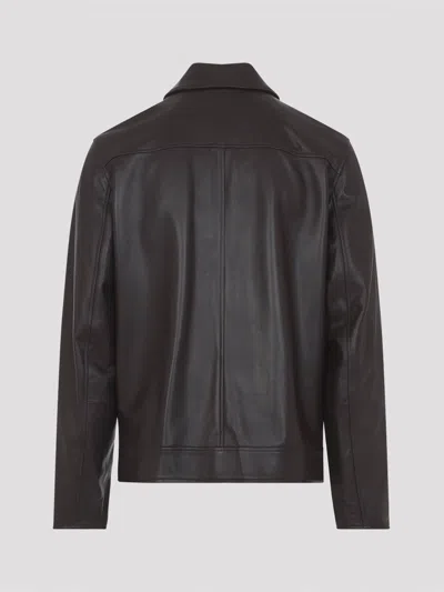 Paul Smith Regular Fit Leather Jacket Collared Design In Black