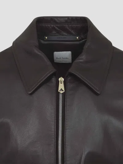 Paul Smith Regular Fit Leather Jacket Collared Design In Black