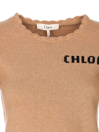 Chloé Scalloped Wool And Cashmere Blend Sweater In Neutral