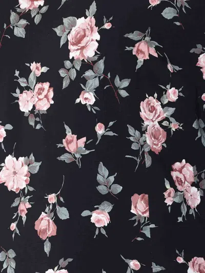 Dolce & Gabbana Women Black Dress With Round Neckline And All-over Floral Motif In Silk Blend Woman In Black