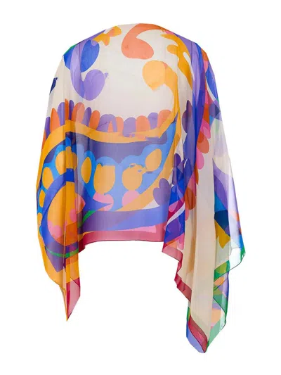 Etro White Georgette Oversized Paisley-print Asymmetric Poncho In Multi