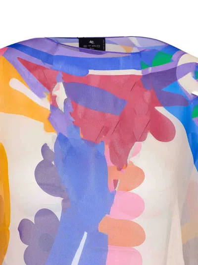 Etro White Georgette Oversized Paisley-print Asymmetric Poncho In Multi