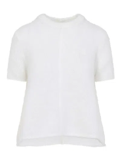 Loewe White Short Sleeve Mohair Sweater In White