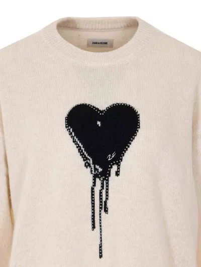 Zadig & Voltaire Womens Eggshell Markuz Heart-intarsia Cashmere Jumper In Neutral
