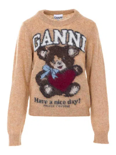 Ganni Printed Alpaca Wool Blend Sweater In Neutral
