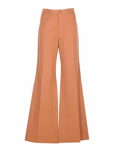 Chloé Chloe Women Pantalone Dalla Gamba Ampia In Cotone Mattone In Orange