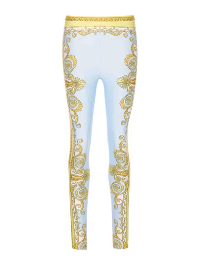 Versace Light Blue Baroque Pattern Work-out Leggings In Blue