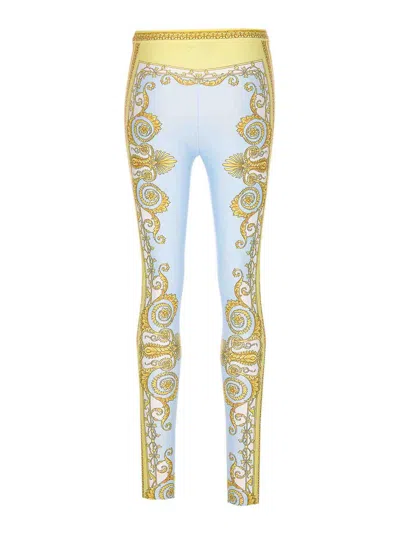 Versace Light Blue Baroque Pattern Work-out Leggings In Blue
