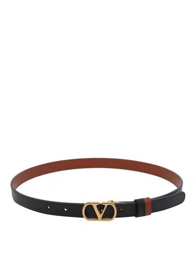 Valentino Garavani Vlogo Signature Reversible Shiny Calfskin Belt - 20mm / 1.2 In. Woman Black/deep In Black