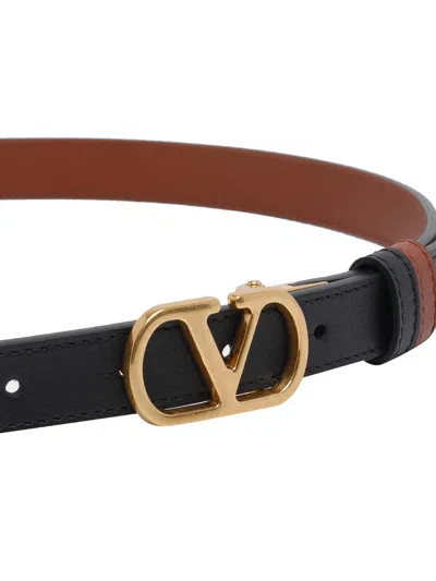 Valentino Garavani Vlogo Signature Reversible Shiny Calfskin Belt - 20mm / 1.2 In. Woman Black/deep In Black