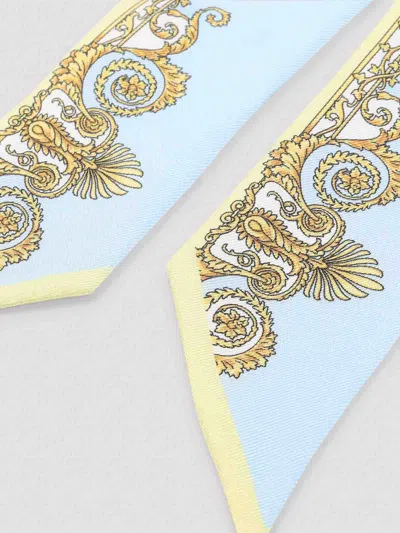 Versace Spring Barocco Silk Twill Rectangular Scarf In Blue