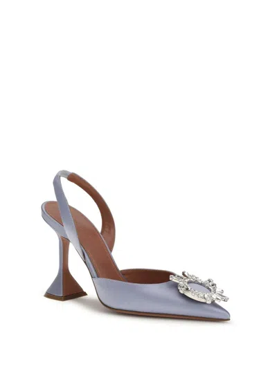 Amina Muaddi Elegant Crystal-embellished Pointed Toe Slingbacks With 95mm Heel In Purple