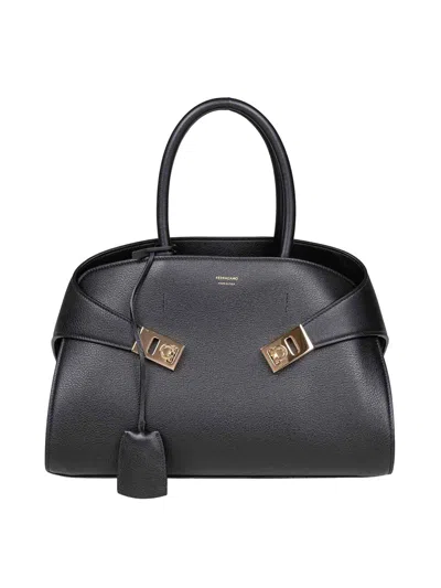 Ferragamo Medium Hug Leather Top Handle Bag In Black