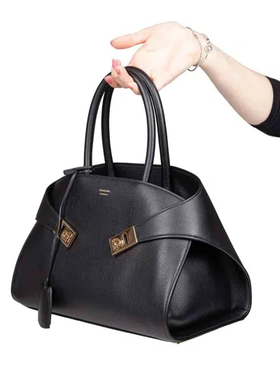 Ferragamo Medium Hug Leather Top Handle Bag In Black