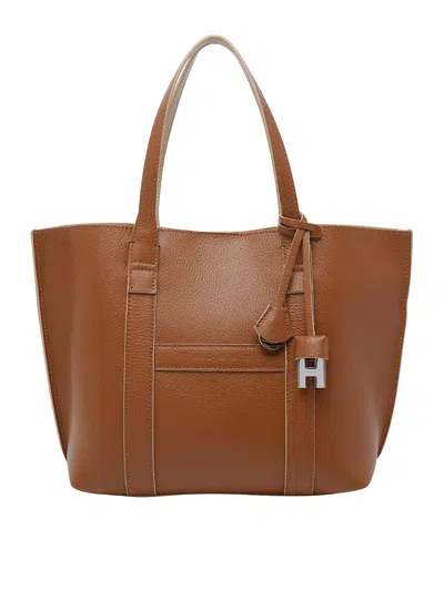Hogan Hanging Accent Script Tote Bag In Brown