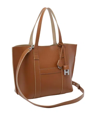 Hogan Hanging Accent Script Tote Bag In Brown