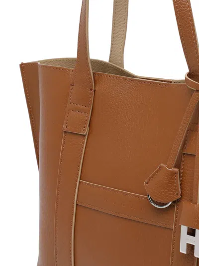 Hogan Hanging Accent Script Tote Bag In Brown