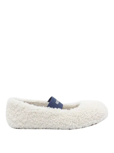 Moon Boot Shearling Flats In White