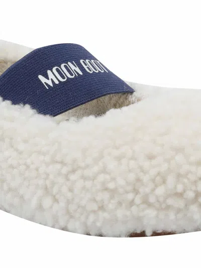 Moon Boot Shearling Flats In White