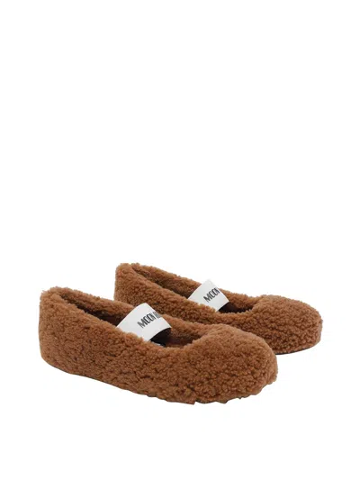 Moon Boot Shearling Ballerina Flats In Brown