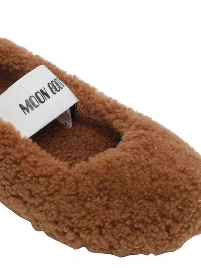 Moon Boot Shearling Ballerina Flats In Brown