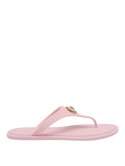 Versace Gianni Ribbon Pink Sandals With Metallic Medusa Head On The Front In Rubber Woman