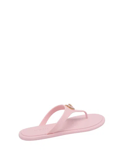 Versace Gianni Ribbon Pink Sandals With Metallic Medusa Head On The Front In Rubber Woman