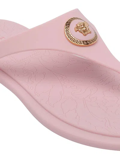 Versace Gianni Ribbon Pink Sandals With Metallic Medusa Head On The Front In Rubber Woman