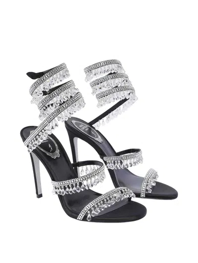 René Caovilla Chandelier 105 Rhinestone Embellished Sandals In Black
