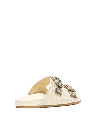 Burberry Checked Canvas Jacquard-trimmed Suede Sandals In Neutral