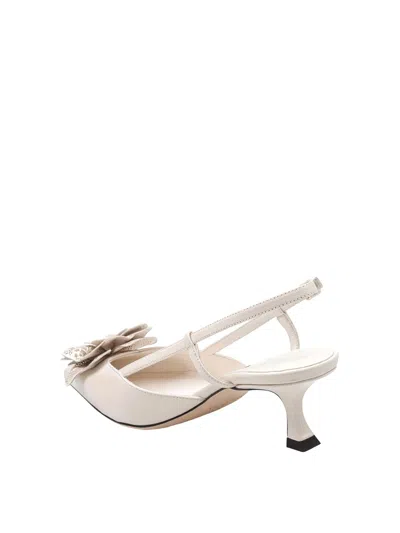 Jimmy Choo Latte Shiny Nappa Leather Slingbacks With Lace Corsage In White