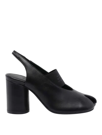 Mm6 Maison Margiela Sculpted Slingback Sandals With Tabi Split Toe And 8 Cm Heel In Black