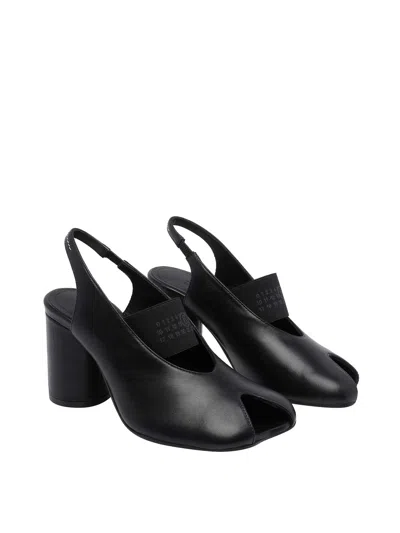 Mm6 Maison Margiela Sculpted Slingback Sandals With Tabi Split Toe And 8 Cm Heel In Black