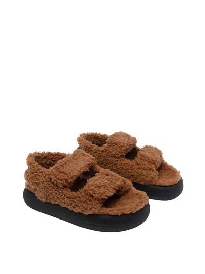 Moon Boot Adjustable Shearling Sandals In Brown
