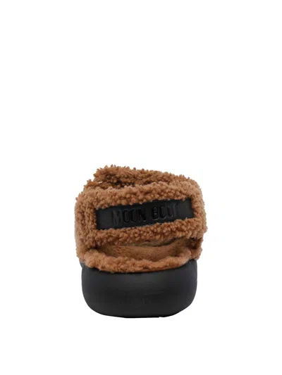 Moon Boot Adjustable Shearling Sandals In Brown