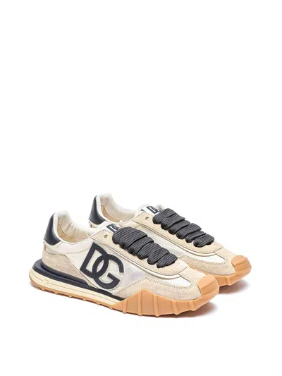 Dolce & Gabbana Dg Athletic Black Low Top Sneakers With Logo Patch On The Tongue And Maxi Logo On The Side In Suede  In Brown