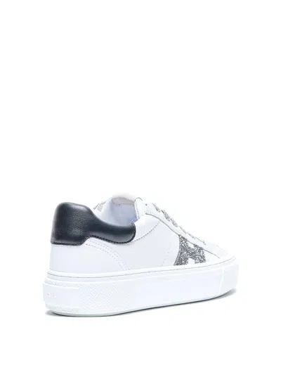 Hogan Crosswind Nappa Leather And Suede Sneakers With Glitter H Detail In White