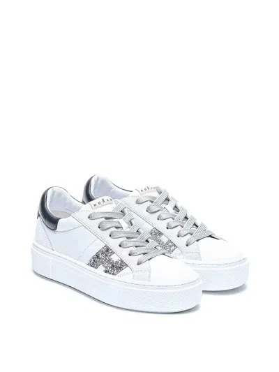 Hogan Crosswind Nappa Leather And Suede Sneakers With Glitter H Detail In White