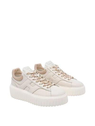Hogan H-stripes Smooth Leather Sneakers In Neutral