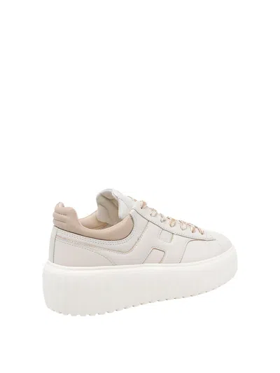 Hogan H-stripes Smooth Leather Sneakers In Neutral