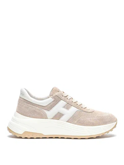 Hogan Panelled Design Leather Sneakers With Ridged Sole In Neutral