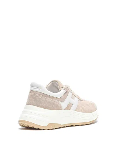 Hogan Panelled Design Leather Sneakers With Ridged Sole In Neutral