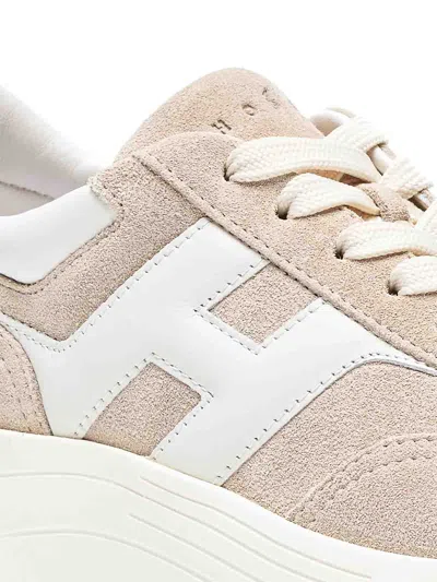 Hogan Panelled Design Leather Sneakers With Ridged Sole In Neutral